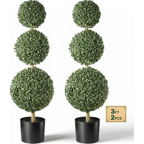 VEVOR Buis Artificiel a 3 Boules 914 mm Lot de 2 Arbres Topiaires Artificiels en PE avec Pots, Faux Arbres pour Interieur et Exterieur, Porte deEntree, Hall deEntree, Porche, Balcon, Terrasse, Jardin (1/5)