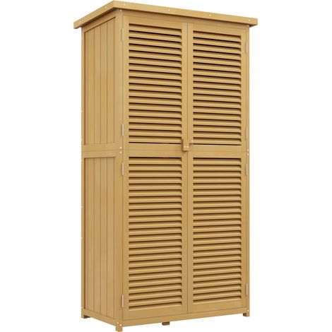 Armario de jardín de madera con 2 estantes y techo bituminoso 87 x 46,5 x 160 cm amarillo claro (1/5)