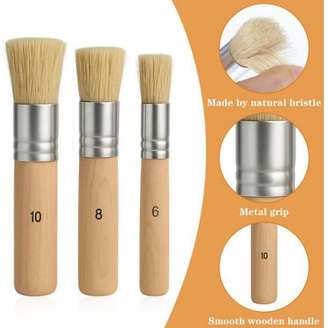 3Pc pinceaux ronds pour pochoir en bois de qualité supérieure,Pinceau de peinture rond en poils naturels,Pour peinture acrylique (1/5)