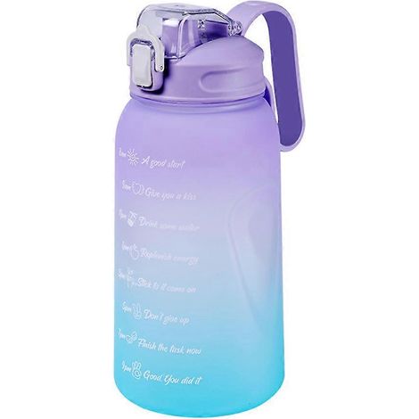 Gourde grande capacité 2L avec paille, en plastique résistant aux hautes températures, avec graduation horaire et finition mate, idéale pour les activités de plein air, les étudiants et les couples.