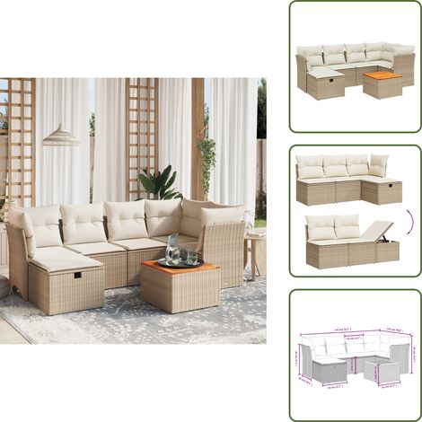 The Living Store Salon de jardin avec coussins 7 pcs beige résine tressée - Ensemble Salon De Jardin - Mobilier De Jardin - Canapé Extérieur - Chaise Extérieure - Table Basse Jardin (1/5)
