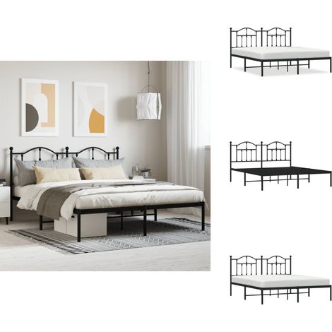 Cadre de lit métal sans matelas et tête de lit noir 160x200 cm - Cadre De Lit - Lit Double - Lit Metal - Lit Noir - Meuble Chambre (1/5)