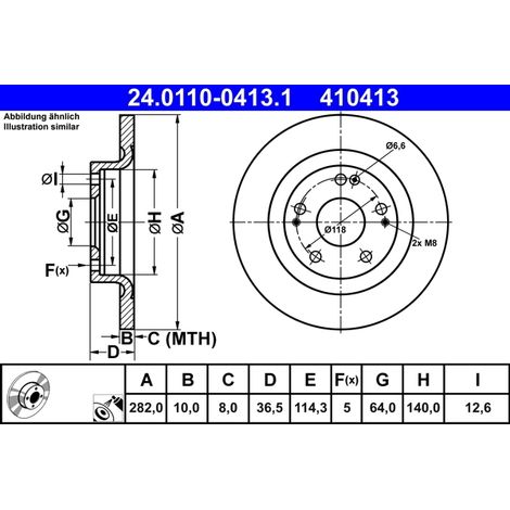 Lot de 2 Disques de frein ATE 24.0110-0413.1 HONDA 42510-TGN-G00
