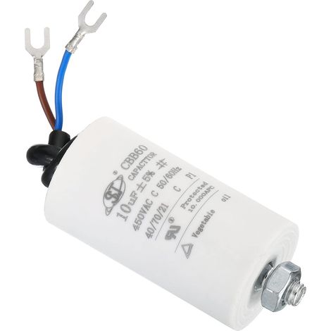 CBB60 10uF Condensateur de Démarrage, AC 450V 2 Fils 50/60Hz Cylindre Fond avec Vis 65x35mm Condensateur de Marche du Moteur pour Machine à Laver, Moteur de Pompe à Eau Étoile (1/5)