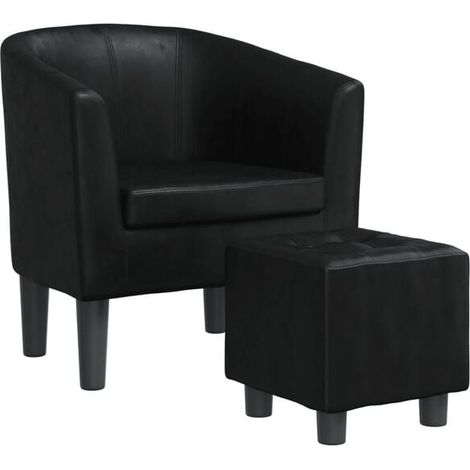 Fauteuil avec repose-pieds, similicuir noir (1/5)
