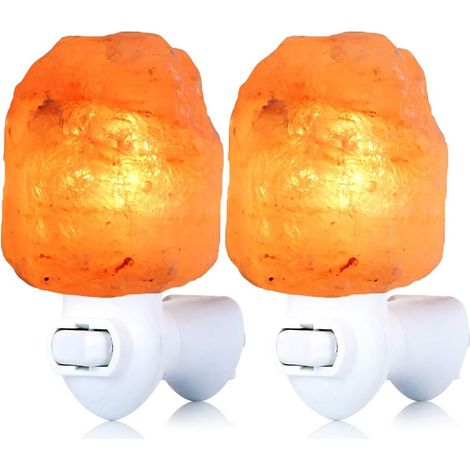 Lot de 2 lampes de chevet en sel naturel de l'Himalaya, avec prise murale rotative à 360°, idéales pour la salle de bain et la chambre. Sel gemme rose cristallin, fabrication artisanale.