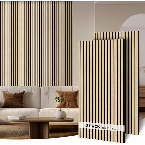 Panneaux Muraux en Bois-2 Pièces 120 x 60 x 1,8 cm(1,44m²) Panneaux Acoustiques,Panneau Mural en Lattes de Bois, Panneau Mural Insonorisant pour Maison, Bureau et Studio Chêne (1/5)