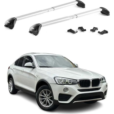 OMAC Barres de toit transversales certifiées TÜV pour BMW X4 F26 2014-2018 – Verrouillables (4 antivols) – Charge max 100 kg – Fixation durable Argent