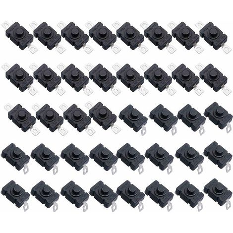 40 Pack Self-locking Push Button Switch, KAN-28 Mini Flashlight Switch (20 Pieces Flat Pin with Hole + 20 Pieces Bent Pin with Hole) (1/5)