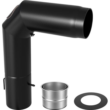 TolleTour Ofenrohr Rauchrohr-Set 90° Ø150 mm Stahl Schwarz mit Drosselklappe Reinigungsklappe bis 600 °C für Kaminofen Ofenrohrbogen (1/5)