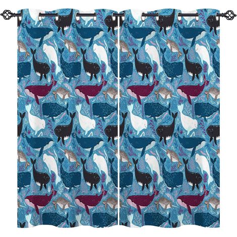 Rideau Occultant sous l'eau Océan Animaux Baleine Rideau Thermique Isolant Tenture Opaque à Oeillets Draperies Intérieurs pour Maison Chambre Salon 2 Panneaux L 107 x H 160 cm - 107L X 160H cm (2 Pann (1/5)