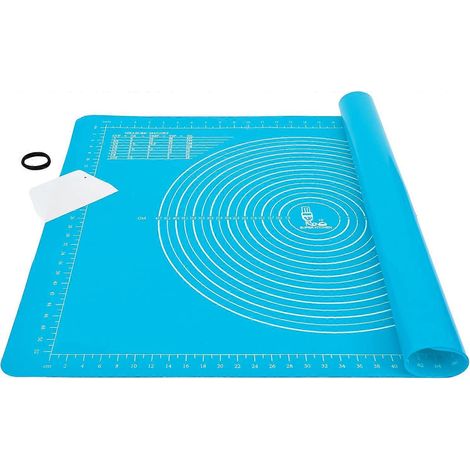 Tapis de pâtisserie extra large et épais en silicone antiadhésif avec racloir à pâte, tapis à fondant antidérapant (71 x 51 cm, bleu) (1/5)