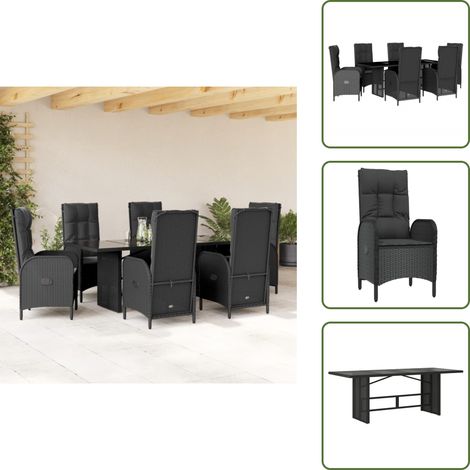 Poltrone da giardino - vidaXL Set da Pranzo da Giardino 7 pz Nero con Cuscini in Polyrattan - Rattan