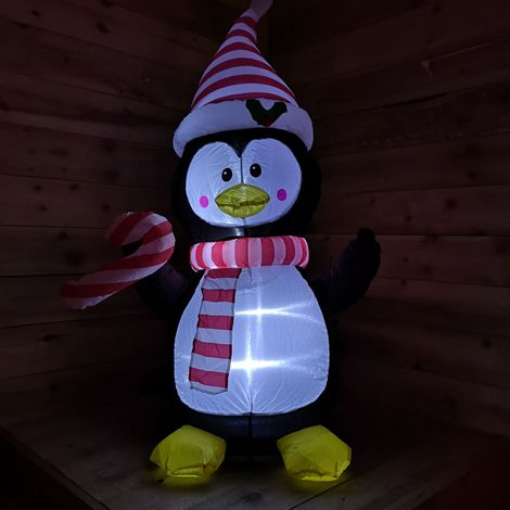 4ft (120cm) LED Christmas Inflatables Outdoor Penguin With Candy Cane Decorations (1/5)