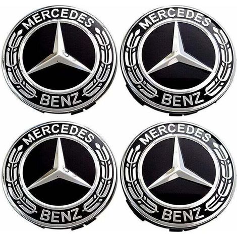 Basetbl – Lot de 4 capuchons de roue centrale 75mm – Plastique ABS et aluminium – Compatible Mercedes Benz – Installation facile (1/4)