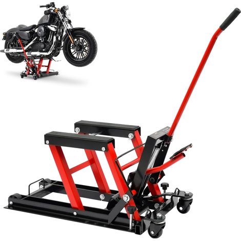 Motorcycle Lift, Hydraulic Motorcycle Lift, Maximum Load 680 kg, Rubberised Carrying Surfaces, Easy Use, Mounting Stand, Folding Lifting Platform (Red) (1/5)
