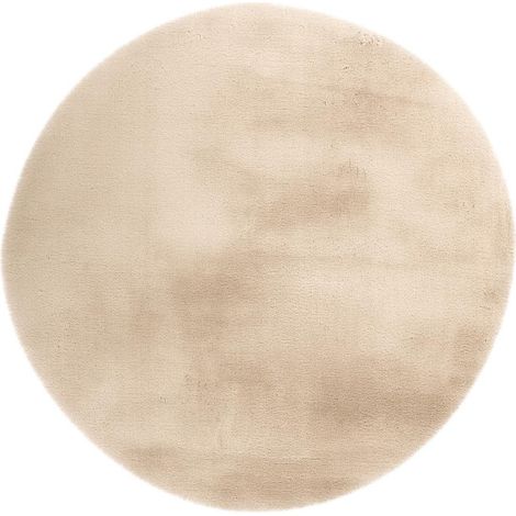 Tapis Uni Rond Doux à Poils Longs "Rabbit" Ivoire 160 cm (1/5)