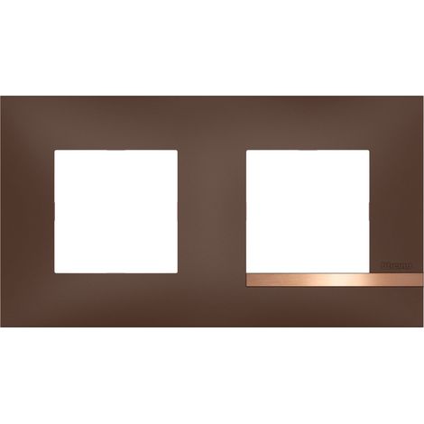 Bticino - Plaque Altège Déco 2 postes Terre de sienne - Marron avec liseré effet cuivre (1/6)