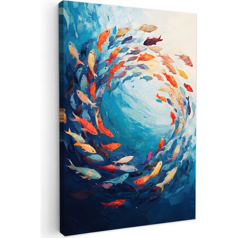 CUADRO EN LIENZO Mar - Peces - Colorido - Dinámico Pinturas 40x60 cm
