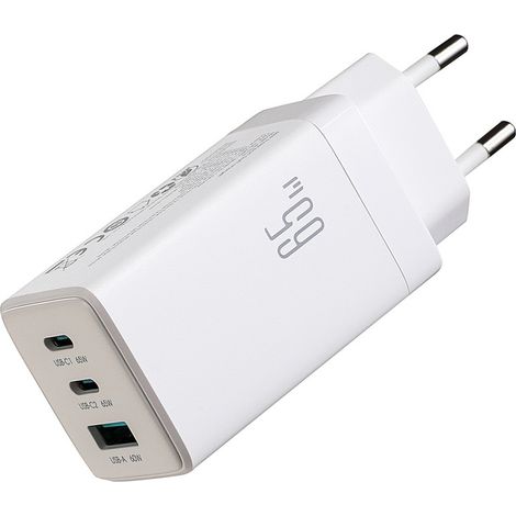 Cargador de pared USB-C USB-A GaN de 65 W con cable USB-C de 100 W y 1,2 m - Blanco (1/5)