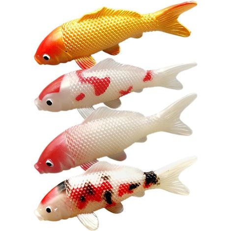 Lot 4 Carpe Koi - Figurine PVC Réaliste - Décoration Aquarium Bassin Jardin - Ornement Poisson Artificiel - Miniature Sculpture Animalière (1/5)
