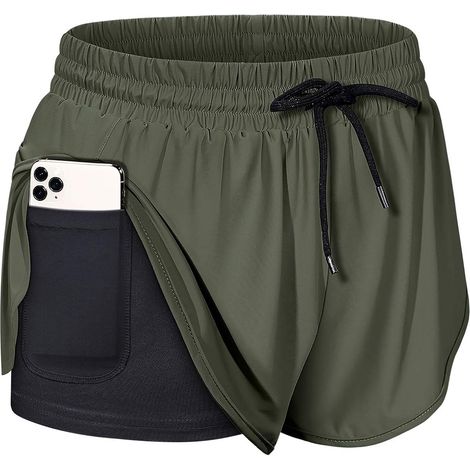 Shorts De Course - Taille Élastique Avec Cordon De Serrage - Doublure Intégrée Et Poche Intérieure Pour Téléphone - Pour Yoga Fitness Running - Lot De 1