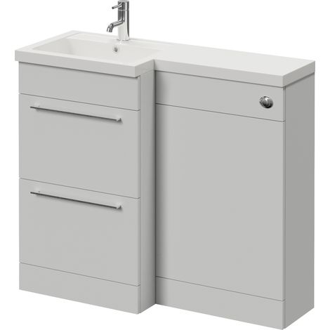 Napoli 390 Gloss Grey Pearl 1000mm 2 Drawer Vanity Unit Toilet Suite with Left Hand Square Lucia Basin - 1000mm - Chrome 320mm HandleWithout Kingston Toilet Pan
