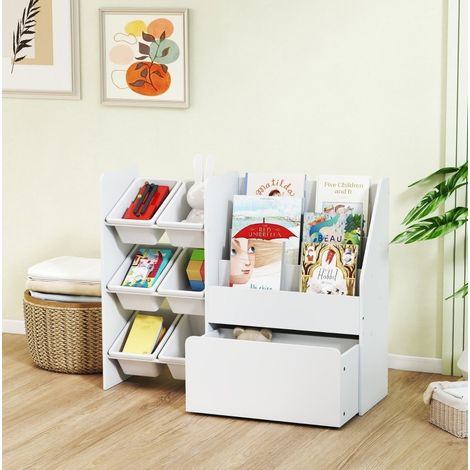 Libreria per bambini per giocattoli e libri con 6 contenitori, bianca, 100 x 30 x 80 cm (1/5)