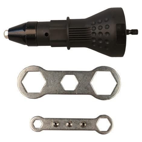 Pistolet à rivets Accessoire pour rivets aveugles Adaptateur pour perceuse à rivets Outil à rivets pour visseuse et perceuse (Noir), 16 x 5,8 cm (1/4)