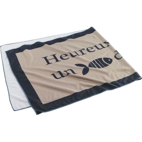 Serviette de plage imprime fish taupe 70 x 150 cm