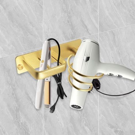 Supporto a spirale per asciugacapelli con vano per riporre il cavo, per il bagno, colore oro. (1/4)
