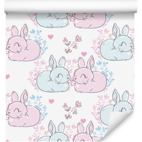 Papel pintado de conejitos adorables para salón y dormitorio, 50x1000 cm. (1/5)