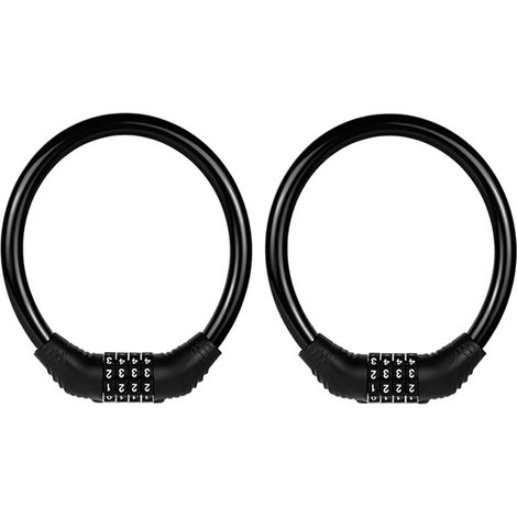 Câble antivol pour vélo, cadenas à combinaison réinitialisable à 4 chiffres, 40 cm (2 pièces) - Noir (1/5)