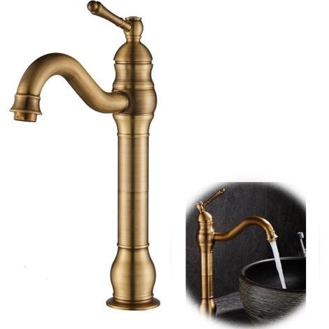 Robinet Salle Bain Haut Peut Pivoter à 360 °Mitigeur de Lavabo, Robinet de Lavabo Rétro pour Salle de Bain, Laiton Antique (1/5)