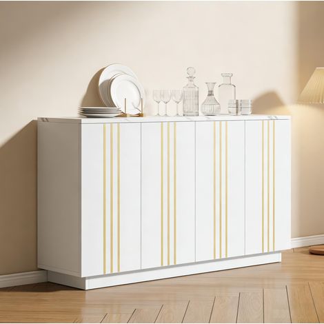 Sideboard mit 4 Türen und verstellbarer Trennwand, weiß und gold, 35x140x70 cm (1/5)