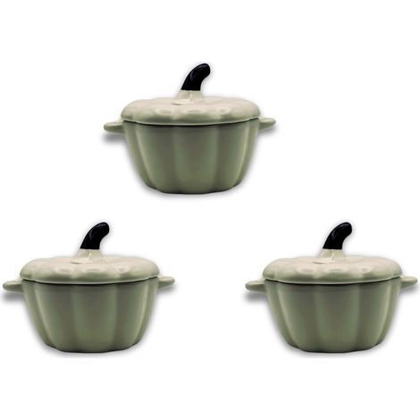 Lot de 3 mini cocottes en forme de courge blanche avec couvercle 11 x 9,5 cm HobbyTech (1/5)