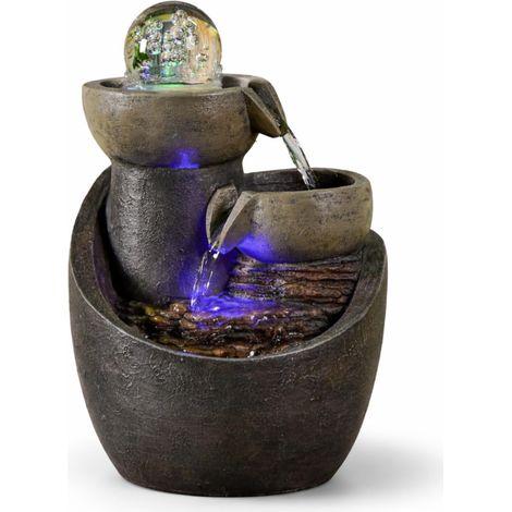 Fontaine d’Intérieur Malla Cascade Jarre Mur d'eau Effet Pierre Naturelle avec Lumière LED Coloré Déco d’intérieur Élégant et Relaxant Fontaine de Table H 28 cm (1/5)