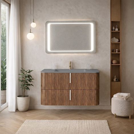 Mobile Bagno Sospeso 100Cm Tabacco Cannettato Moderno  Hollywood
