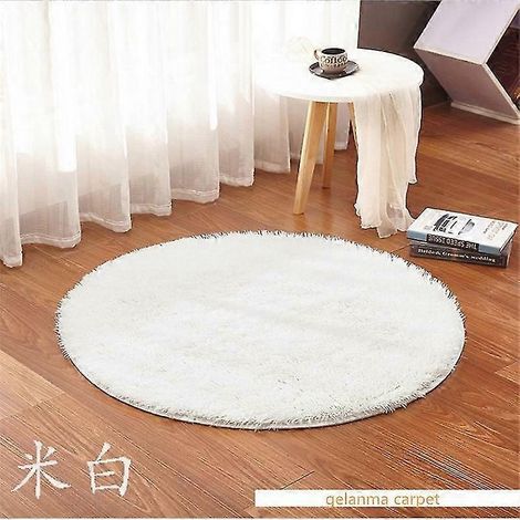 Tapis de bain antidérapant et absorbant rond à poils longs 80 cm de diamètre beige (1/3)