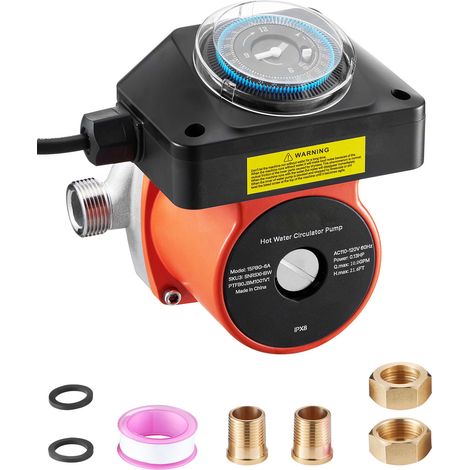 Mophorn Bomba de circulación de agua caliente con temporizador, fabricada en acero inoxidable, sistema de circulación instantánea de 38 LPM, 100 W, ideal para calentadores de agua, 145 x 150 x 135 mm