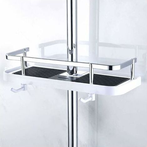 Verstellbares, wandmontiertes Duschregal, Aufbewahrungskorb für Bad und Küche, Befestigung an der Duschstange, rostbeständiges Metall, praktische Wandmontage, passend für 24–25 mm Duschstangen (1/4)