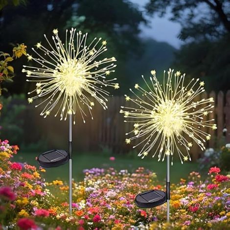 Lampes Solaires Feu d'Artifice Extérieur Lot de 2-120 LED Multicolores - 8 Modes IP65 Étanche - Décoration Terrasse, Balcon, Jardin (1/5)