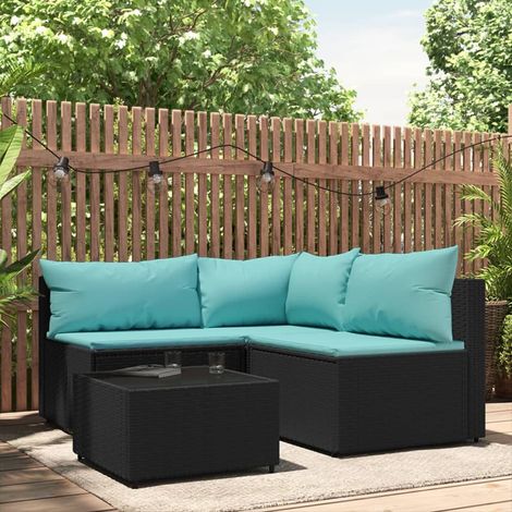 Salon de jardin 4 pcs - Canapé de jardin - Ensembles de Meubles d'exterieur - avec coussins Noir Résine tressée Chic-581892 (1/5)