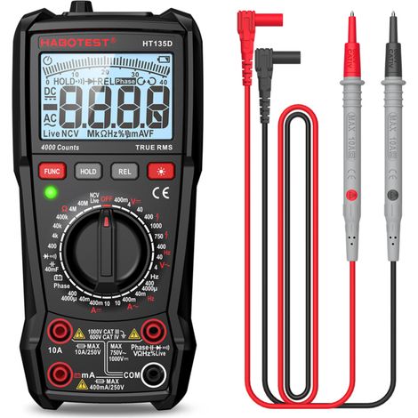 Multimètre numérique 4000 points – Tension, courant, résistance, capacité, fréquence – 600V CAT III – Écran LCD couleur – Portable (1/5)