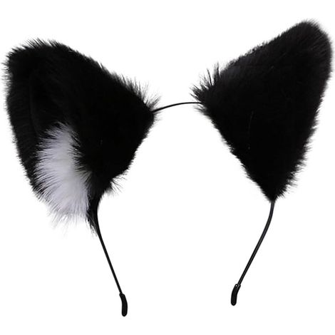 Niedliches, flauschiges Katzen-Fuchsohren-Cosplay-Anime-Fellstirnband – Schwarz-Weiß (1/2)