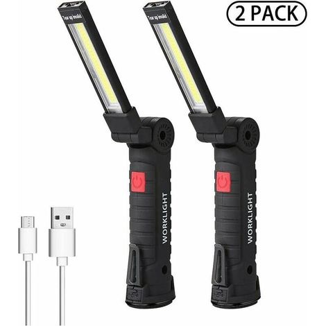 Lampe De Travail Led Lampe Torche Baladeuse Led Lampe Atelier Led Rechargeable Lampe D'Inspection Lampe De Poche Base Magnétique 5 Modes Pour Lampe Garage, Camping, D'Urgence Petit,2 Pièces (1/5)