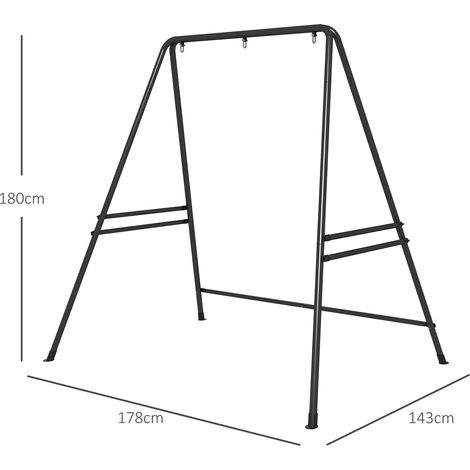 Structure de fauteuil suspendu, robuste et résistante aux intempéries, pour intérieur et extérieur, supportant jusqu'à 150 kg, en acier, 178 x 143 x 180 cm, noire (1/5)