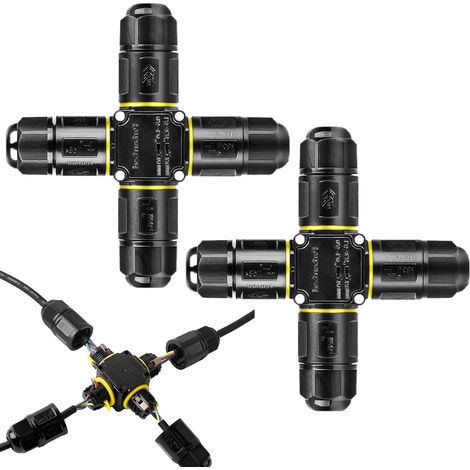 Connecteur Électrique Étanches IP68 - Raccord de Cable 3 Fils 4 voies Domino Boîte de Jonction Derivation Éxterieur, pour Câble Ø 4 à 12 mm (2 Pcs) (1/5)