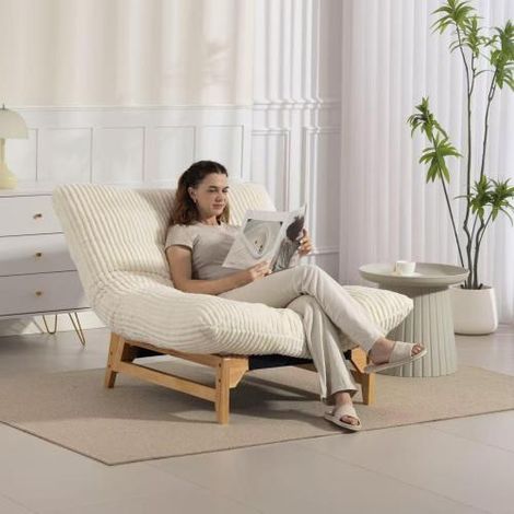 Poltrona a sacco per adulti, poltrona d'accento senza braccioli, poltrona casual, tessuto a coste, per soggiorno e camera da letto, con schienale, seduta singola (1/5)