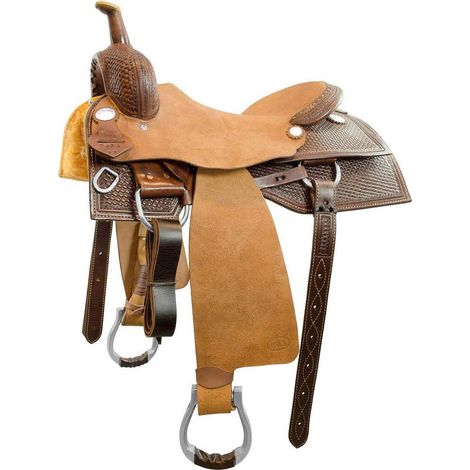16", Marron clair huilé: Selle western en cuir inversé et vannerie modèle 7070